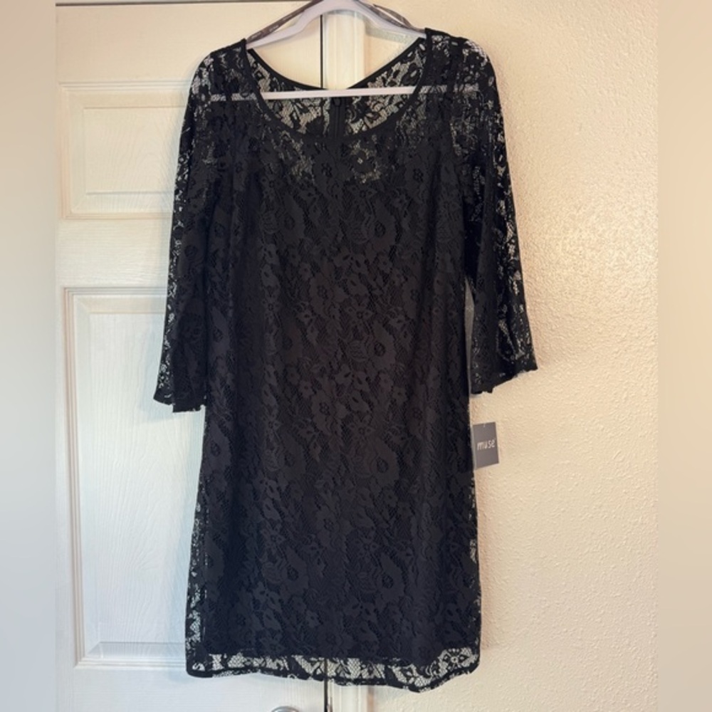 Muse Black Long Sleeve Lace Dress